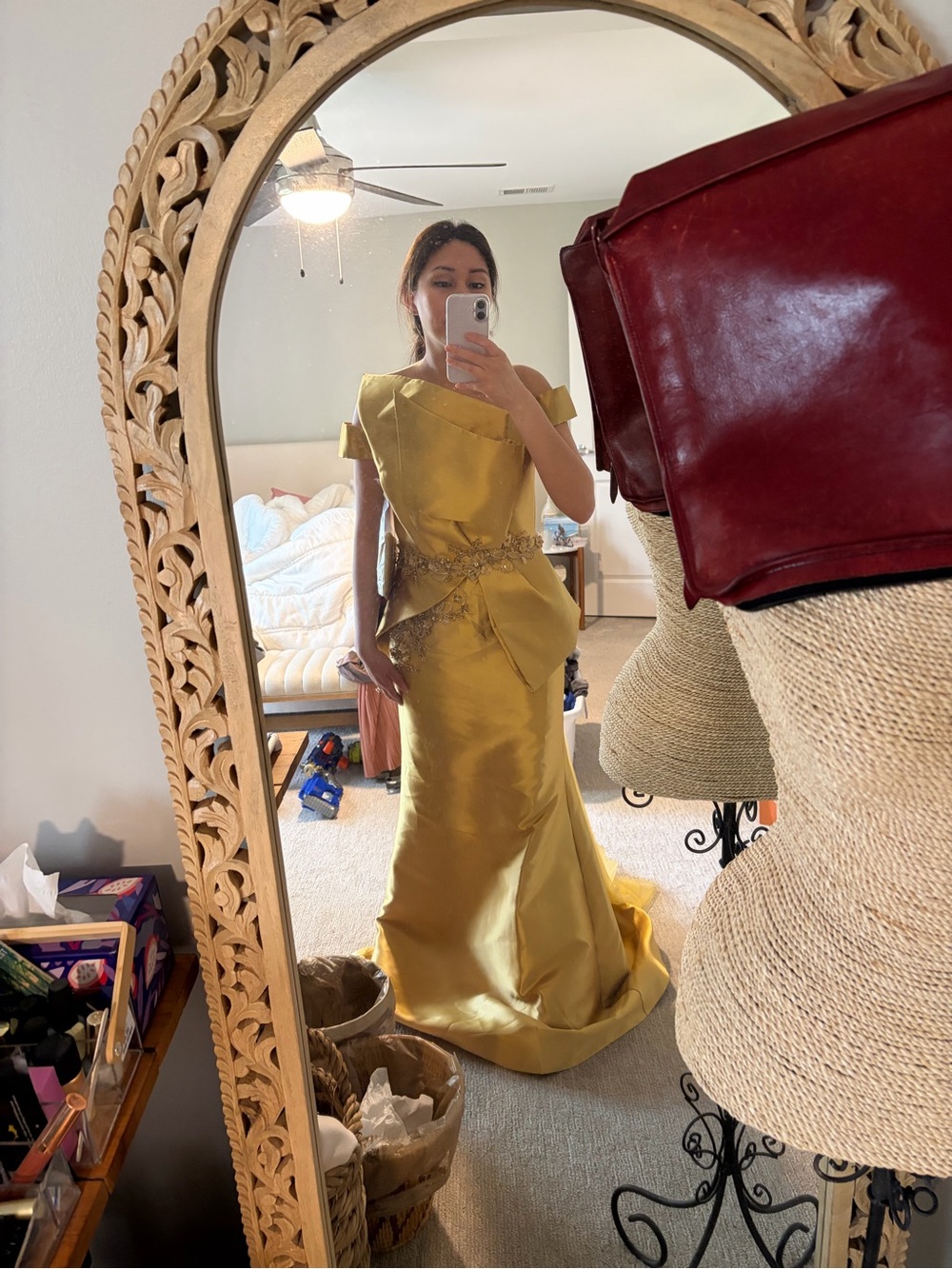 Terani Couture Mustard Yellow Satin Mikaido Mermaid Gown - Picture 10 of 13